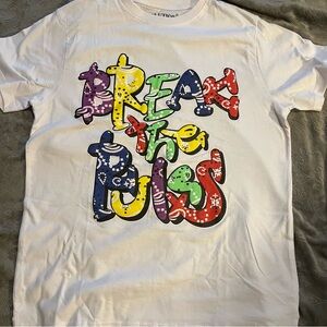 NWT UNISEX M BREAK THE RULES EVOLUTION IN DESIGN WHITE GRAPHIC TEE 100% …